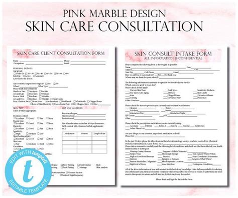 Esthetician Business Planner Editable Skin Care Consultation Form Facials Client Intake Form