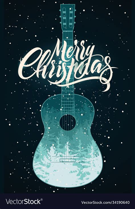 Calligraphic Christmas Card With Guitar Royalty Free Vector