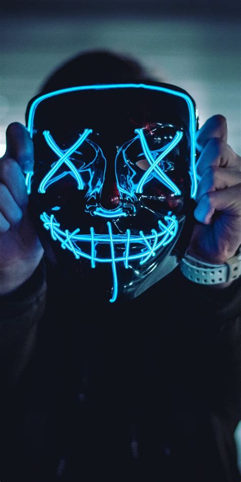 Neon Mask Wallpaper 4k Blue Lights Portrait Anonymous