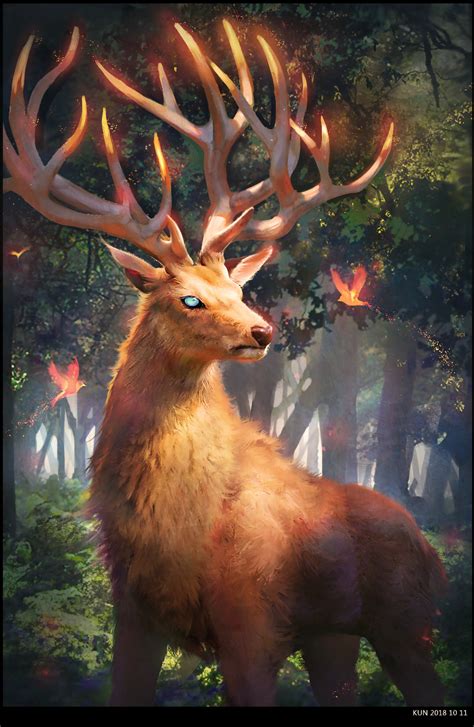 Artstation Deer Yakun Wang Mythical Creatures Art Fantasy