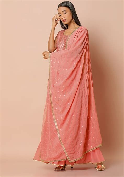 Buy Women Pink Diagonal Sequin Georgette Dupatta Indya Dupattas Indya Canada