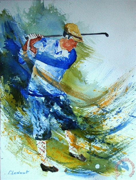 Pol Ledent Golf Player Art Painting For Sale