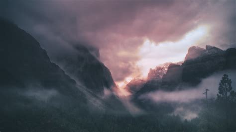 Wallpaper Id 15541 Mountains Fog Trees Sky Clouds Aerial View