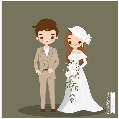 Cute Couple Cartoon Pernikahan Kartun Gambar Pengantin
