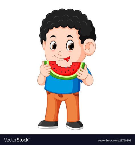 Cute Little Boy Is Eating Watermelon Royalty Free Vector