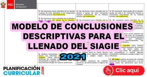 Modelos De Conclusiones Descriptivas Para El Llenado Del Siagie 2021 Planificacion Curricular