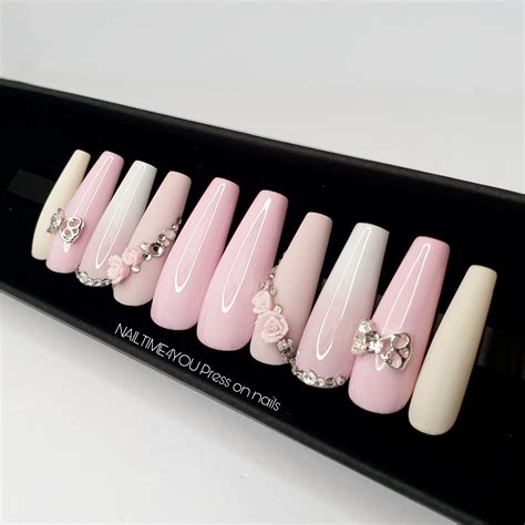 classy pink press on nails glue on nails false nails fake etsy