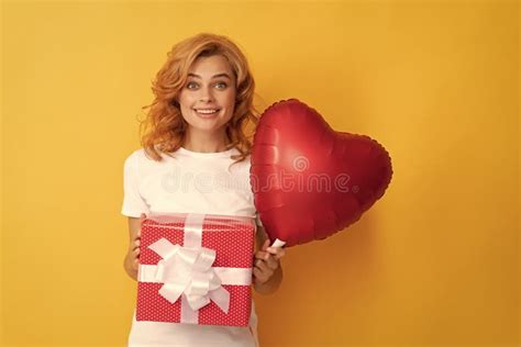 Happy Redhead Lady With Romantic T And Party Balloon Be My