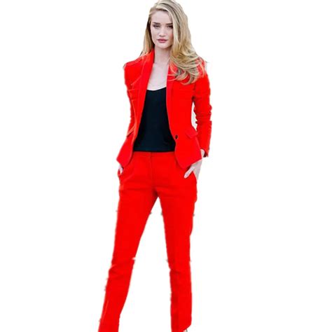 Red Women Business Suits Formal Work Wear 2 Piece Sets Office Uniform
