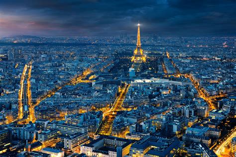 Aerial View Of Paris At Night View Of The Eiffel Tower At Night From