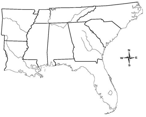 Blank Map South Subway State Southeast Region The East Printable Of