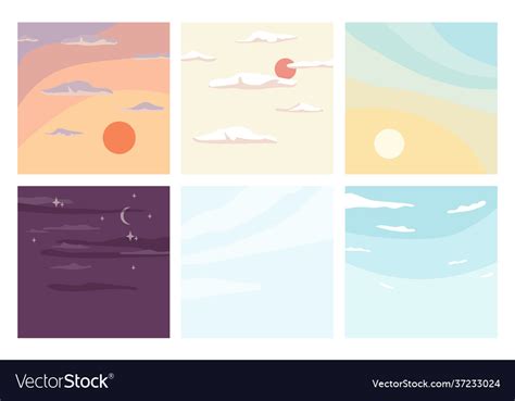 Sky Landscape Different Times Day And Night Set Vector Image