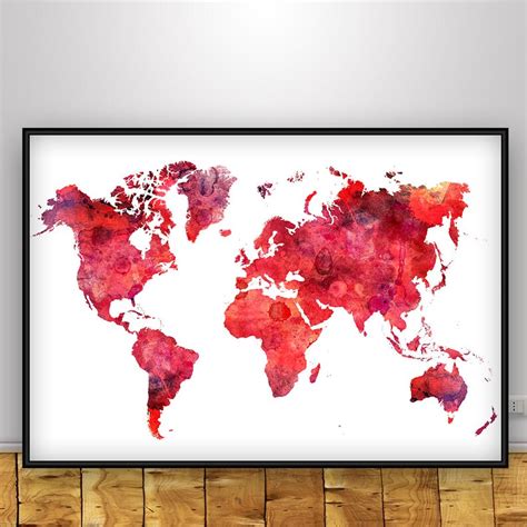 Watercolor World Map Pink World Map Travel Map Wanderlust Etsy