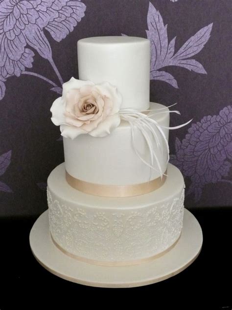 Double Stack Wedding Cake With Ivory Rose Wedding Cake Pearls Ivory