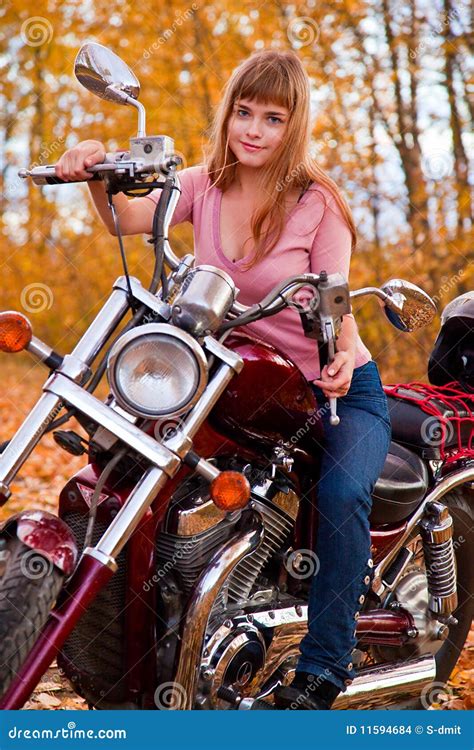 Young Beautiful Girl On Motorcycle Stock Photo Image Of Girl Engine