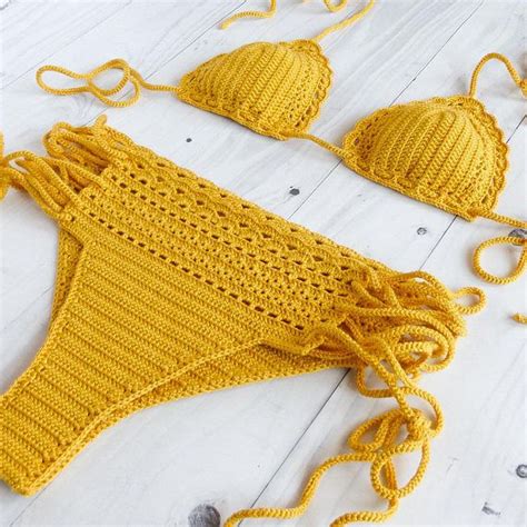 Encaje De Crochet Bikini Papaya En Color Amarillo Brazileira Descarado