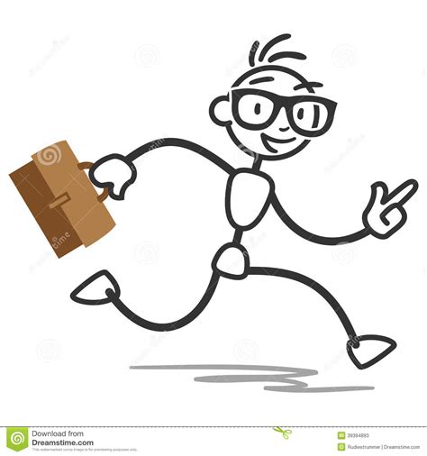 Stick Figure Stick Man Running Busy Briefcase Business