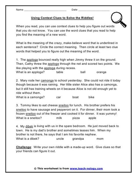Context Clues Reading Passages 6th Grade Worksheet Directory