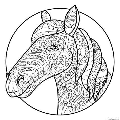 horse head adult zentangle coloring pages printable