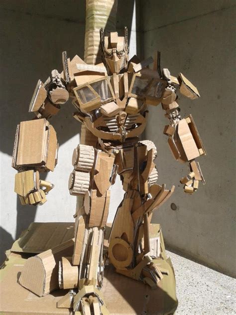 Optimus Prime Made Of Cardboard Cardboard Sculpture Cardboard Art