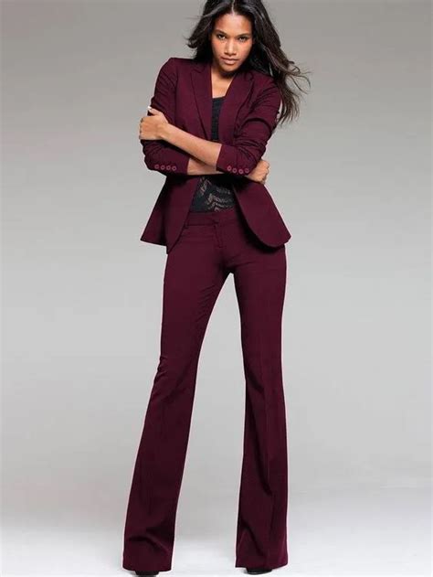 Womens Formal Wear Pantsuits Burgundy Women Ladies Custom Made Business