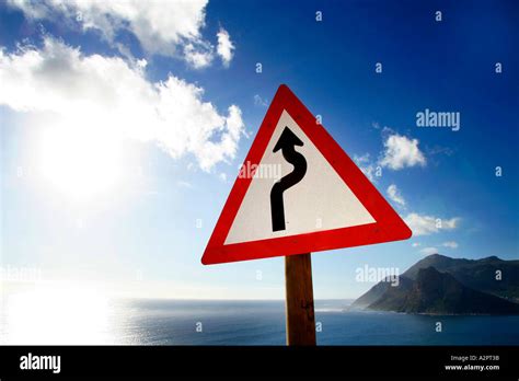 Caution Windy Road Ahead Road Sign Hazard Stock Photo Alamy