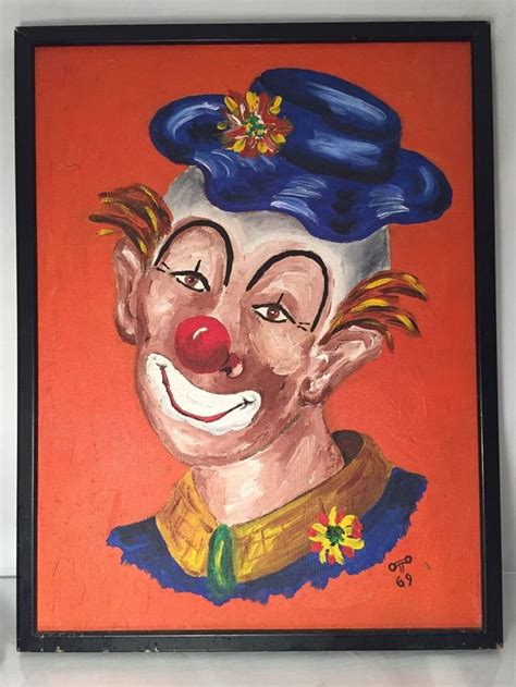 Vintage Original Signed Framed Oil Painting Clown 1969