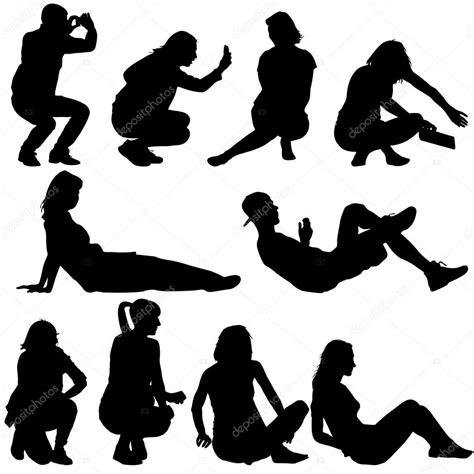 Silhouettes of people in positions lying and sitting. Vector ...