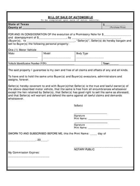 Rv Bill Of Sale Texas Form Fill Out And Sign Printable Pdf Template
