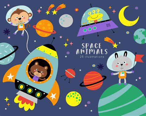 Space Animals Clipart Animal Clipart Png File 300 Dpi Etsy