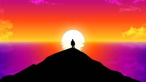 Download 1920x1080 Wallpaper Into The Horizon Man Sunset Silhouette