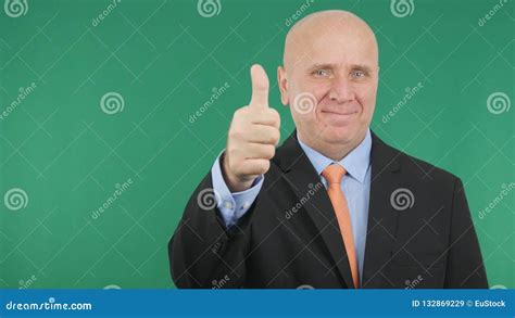 Happy Businessman Make Thumbs Up Hand Gestures Good Job Sign Stock