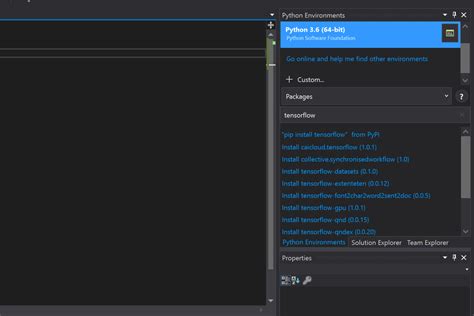 Python How To Use Tensorflow With Visual Studio Preview Itecnote