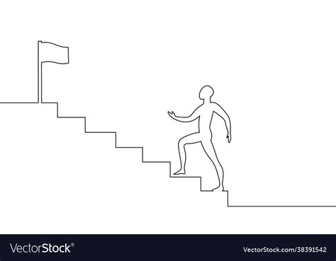 One Line Art Man Step Up Stairs Road To Success Vector Image