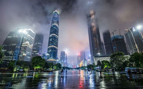 Futuristic Hi Rise Skyline Of Guangzhou China At Night What Is Like
