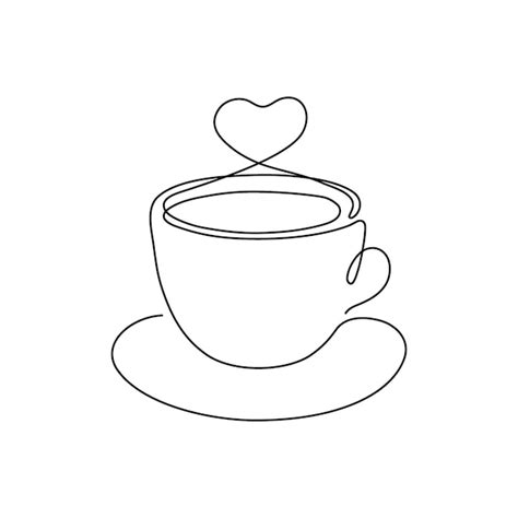 premium vector cup of coffee with heart love one single continuous line drawing outline mug