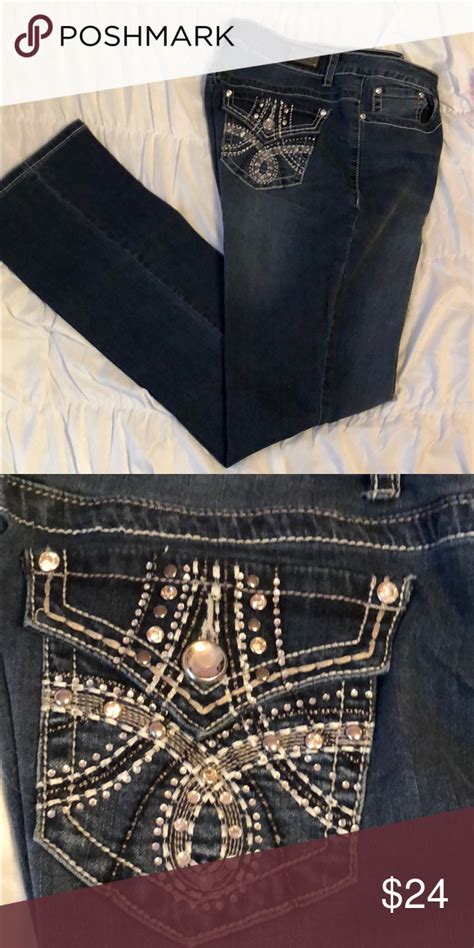 Rhinestone Studded Flap Pocket Jeans Pocket Jeans Rhinestone Studs