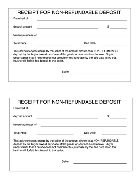 Purchase Refundable Deposit Receipt Template Authentic Printable