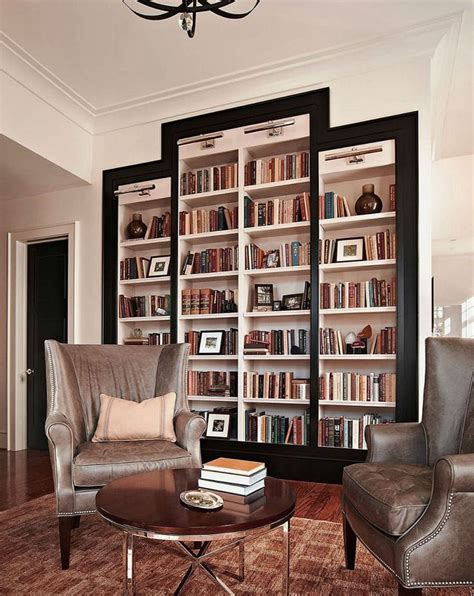Classy Traditional Reading Room Design Ideas With Huge Bookcase Black