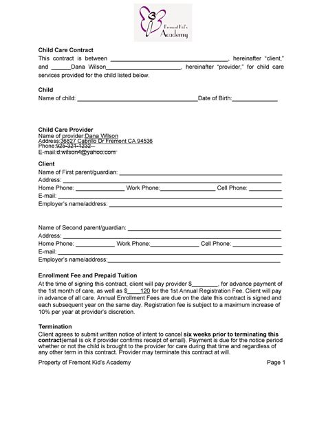 50 Daycare Child Care And Babysitting Contract Templates Free