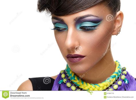 Beautiful Girl With Bright Vivid Purple Make Up Stock