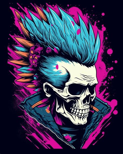 Premium Ai Image Skeleton Skull With Punk Mohawk Hair