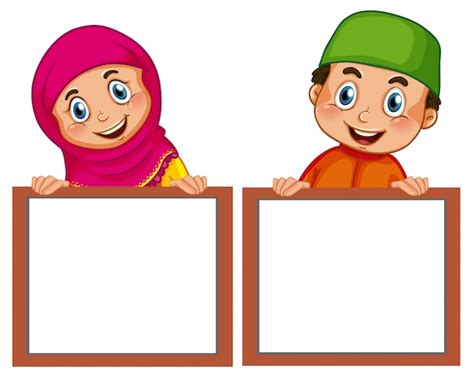Premium Vector Muslim Children And Empty Board