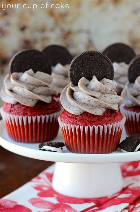 Red velvet cupcakes with cream cheese frosting. Oreo Red Velvet Cupcakes - Your Cup of Cake