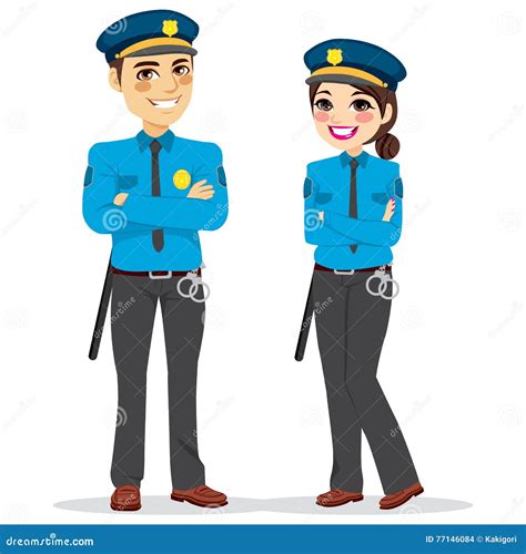 Female And Male Police Officers Stock Vector Illustration Of Standing