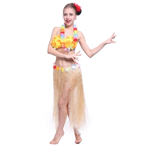 Hula Grass Skirt Flower Waist Hawaiian Party Ladies Girls Fancy Dress