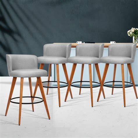 Buy Artiss Bar Stools Dining Chairs Wooden Kitchen Stool Grey X4 Mydeal