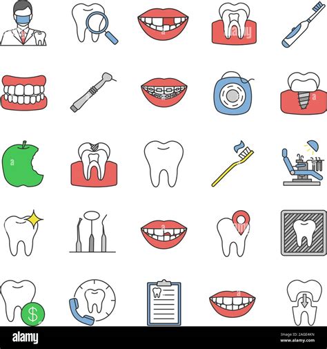 Dentistry Color Icons Set Stomatology Dental Clinic Services