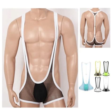 mens sexy mesh underwear see through bodysuit one piece briefs singlet jumpsuits 12 44 picclick