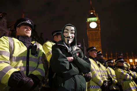 Riot Police On Alert For Bonfire Night Million Mask March By